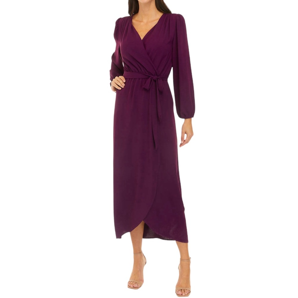 Connected Apparel Women's V-Neck Long Sleeve Surplice Midi Dress NWT
